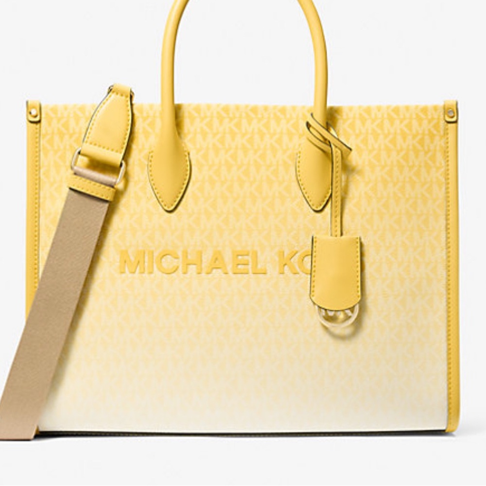 Michael Michael Kors Mirella Daisy Yellow Ombré Logo Tote Bag $558 on tag